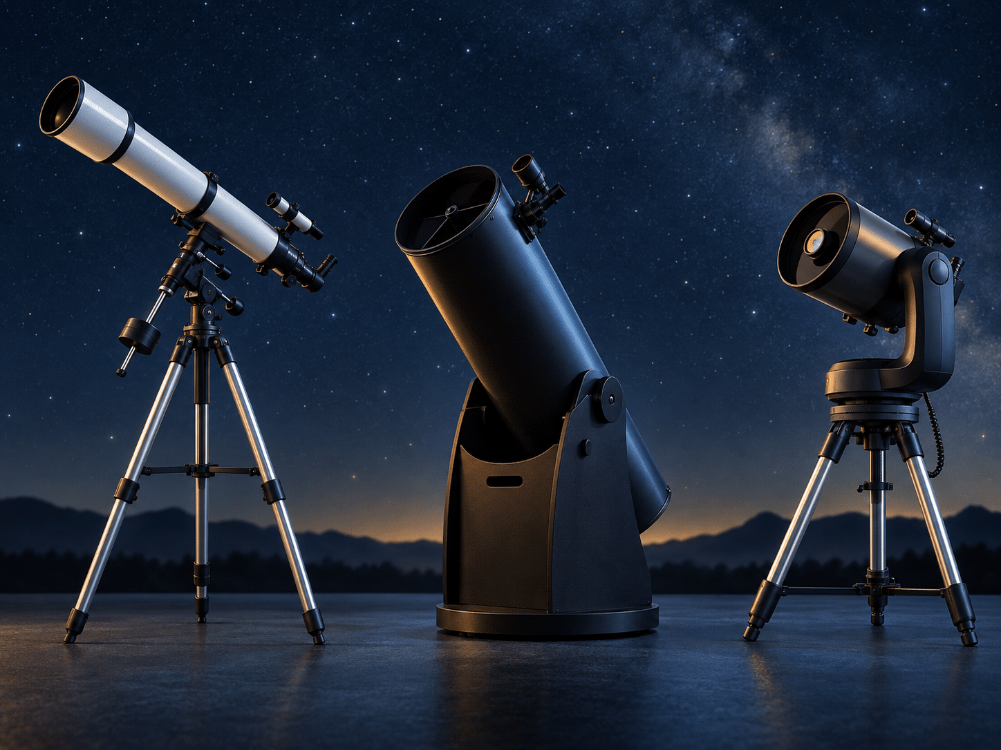 Confronto visuale tra rifrattore, Dobson e telescopio GoTo